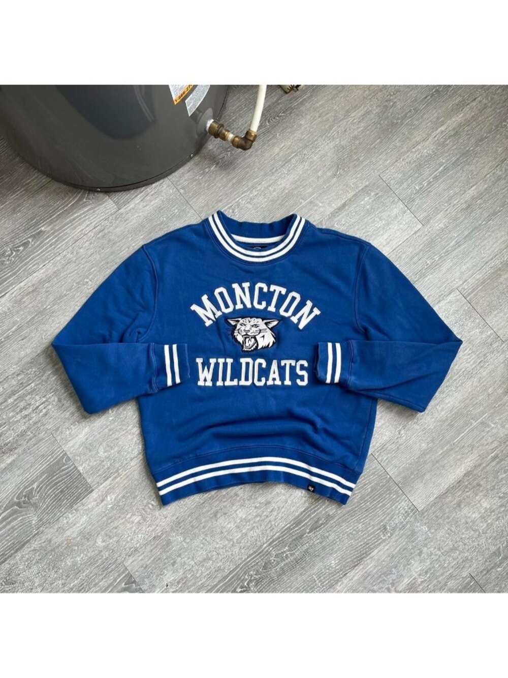Blue / White “47’” Moncton Wildcats Hockey Embroidered Pullover CrewNeck Sweater